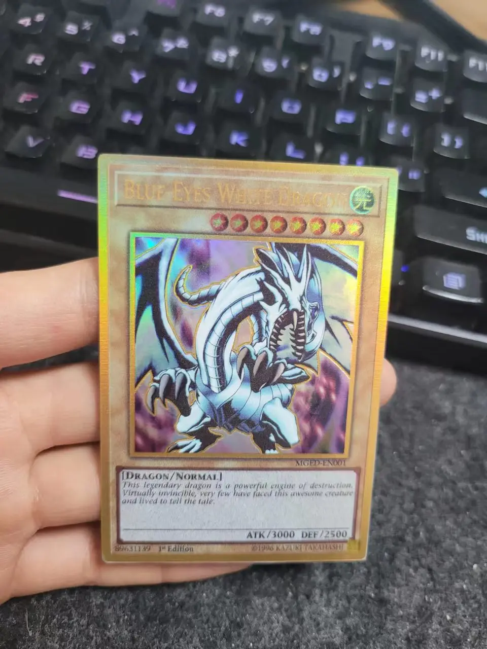 

Yu-Gi-Oh Premium Gold Rare MGED-EN001/Blue-Eyes White Dragon Children's anime cartoon game card toys collection gift（Not Origina