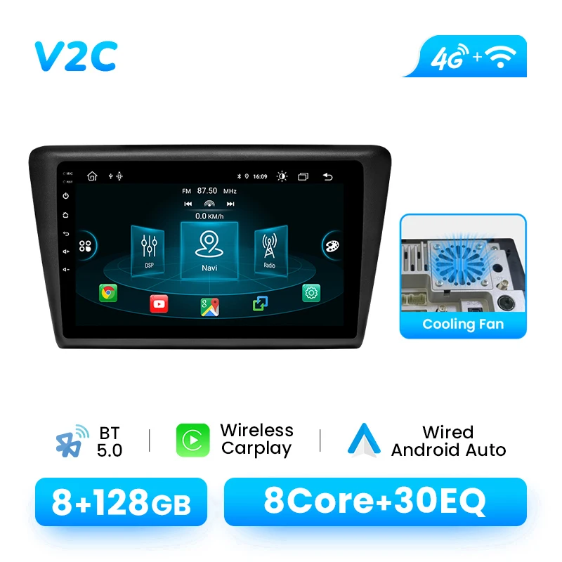 Draadloze CarPlay Autoradio Speler Voor Skoda Rapid 2013-2018 Android 14 1280*720 P IPS Auto 8 Core Multimedia GPS 4G Wifi DSP