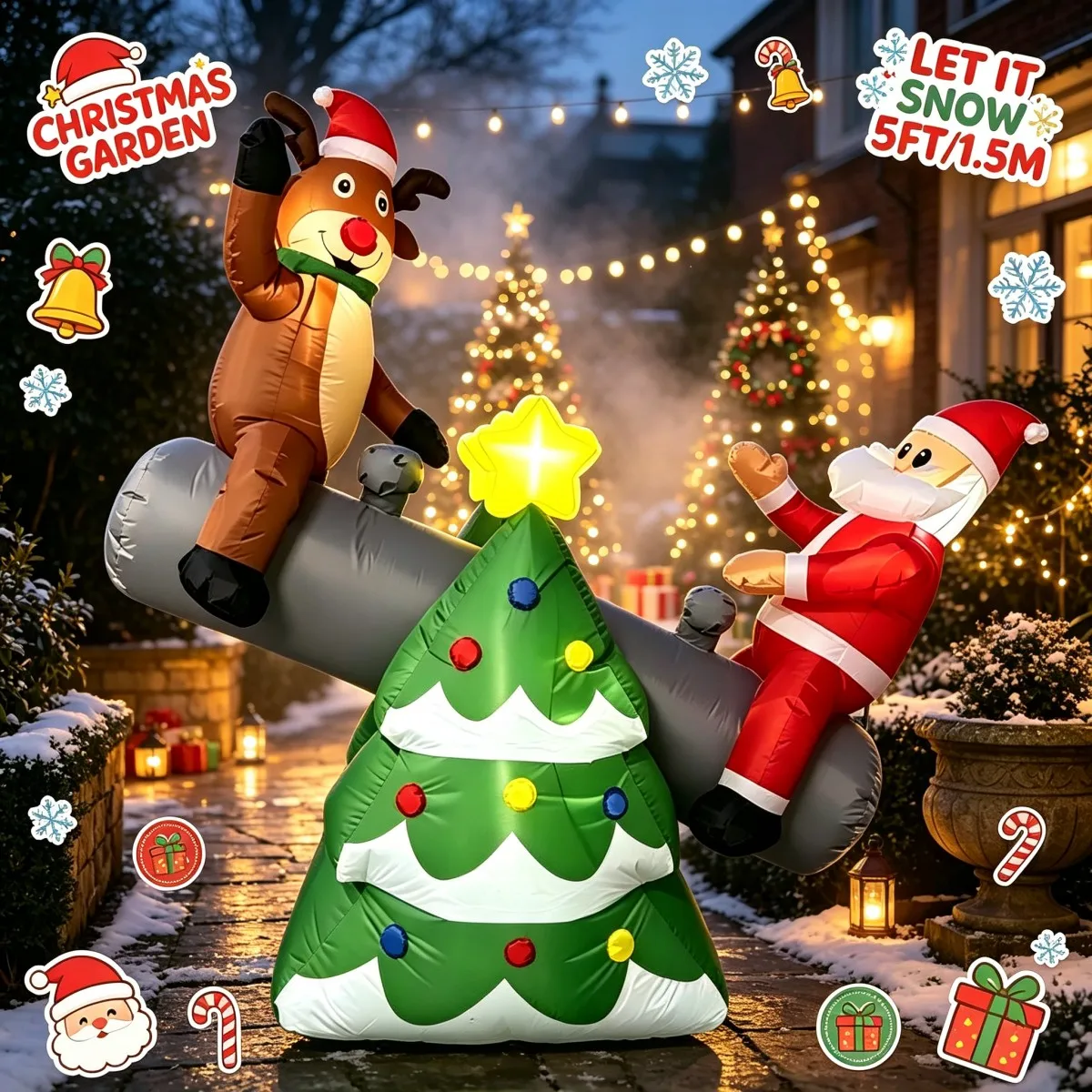 Inflatable Toys Christmas Seesaw Santa Reindeer Tree Figure LED Light For Outdoor Lawn Holiday Display