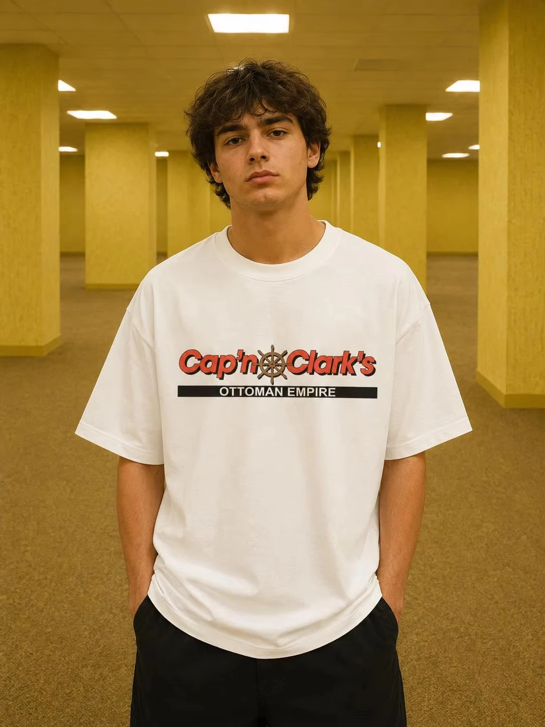 Cap'n Clark Backrooms 2026 Film Pattern Cotton T-shirt Summer Loose Casual Neutral Streetwear Y2k Style Sportshirt Oversized