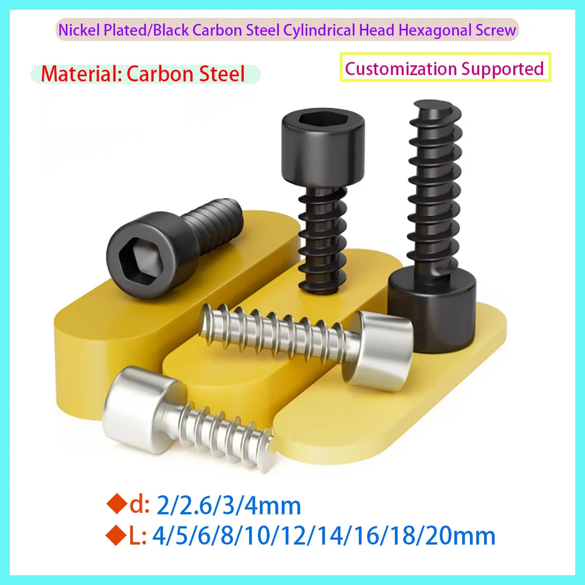 Tornillo autorroscante de cabeza hexagonal plana de acero al carbono negro niquelado, tornillo para madera sin cola, tornillo de cabeza de copa HB