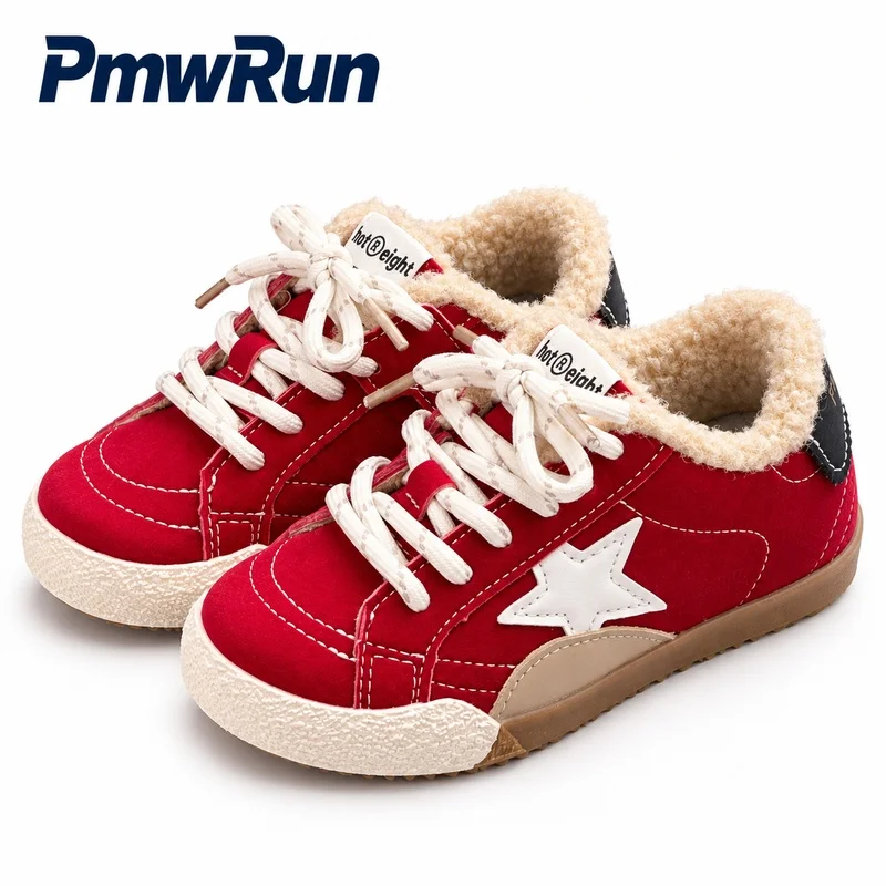 Thick Warm Children's Cotton Shoes PU Leather Waterproof Teenager Kid's Snow Footwear Anti-slippery Winter Sport Shoes For Kids
