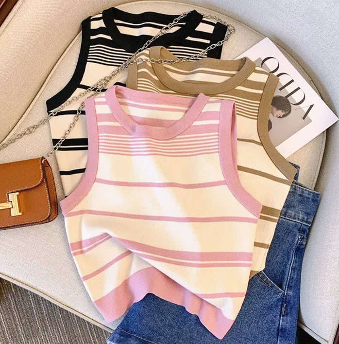 Women Fashion Sexy Camis Vest Tank Sleevless Slim Strip Knit Sexy Tops Tees Hole Casual T Shirt Shirts