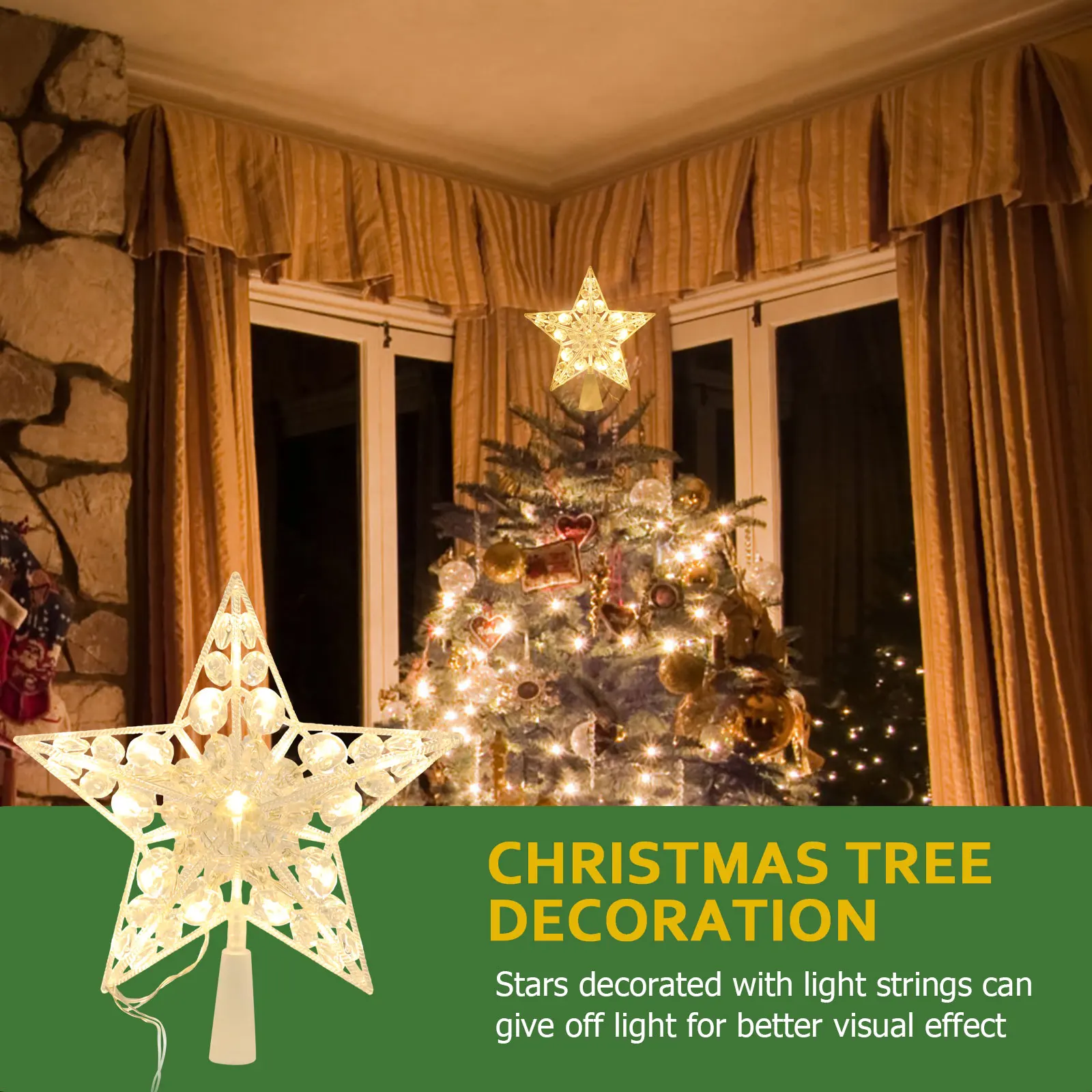 

1Pcs Star Festival Treetop Light Christmas Tree Decor Topper for Holiday Illuminated Ornament Dazzling Visual Effect Reusable