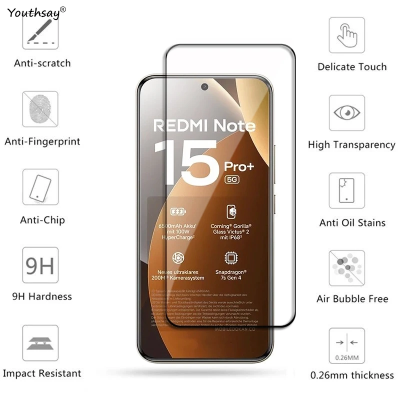 6in1 Glas Für Redmi Hinweis 15 Pro Plus Volle Abdeckung Gehärtetes Glas Redmi Hinweis 15 Pro + 5G Screen Protector schützende Telefon Objektiv Film – Detail 2