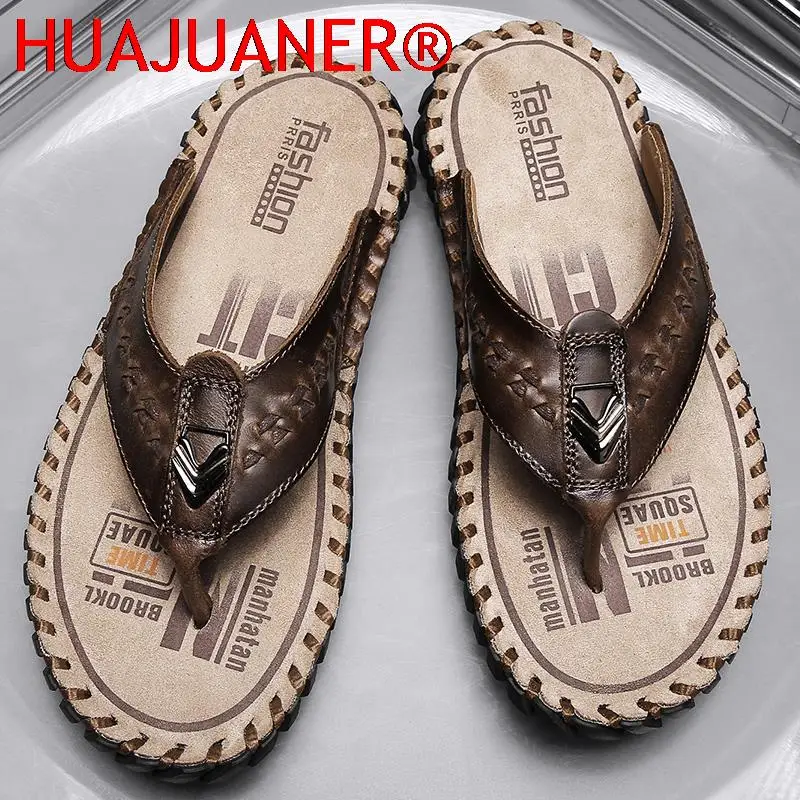 

Роскошные мужские шлепанцы ручной работы из натуральной кожи, летние, дышащие, удобные, для улицы