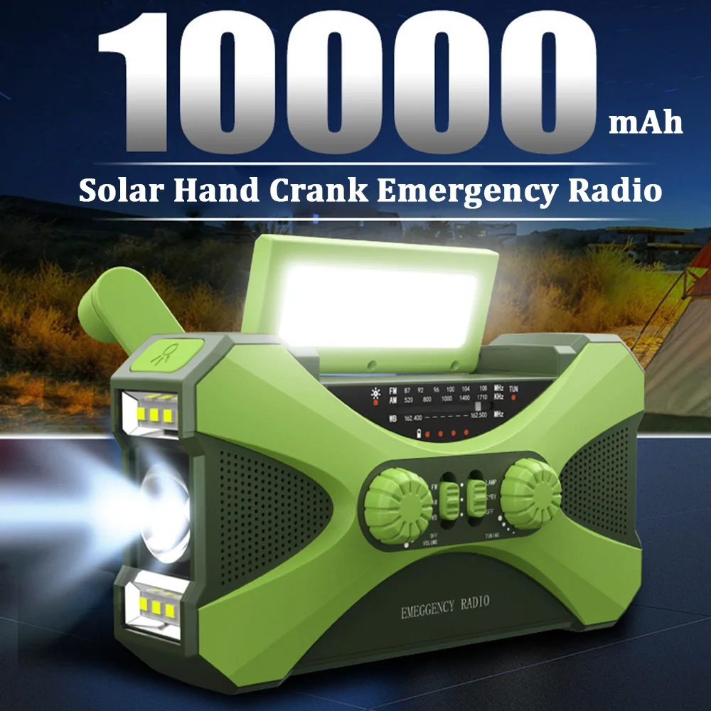 

Hot 10000mAh Emergency Radio Solar Hand Crank Weather Radio AM/FM LED Flashlight SOS Alarm Power Bank Speaker רדיו ופנס חירום