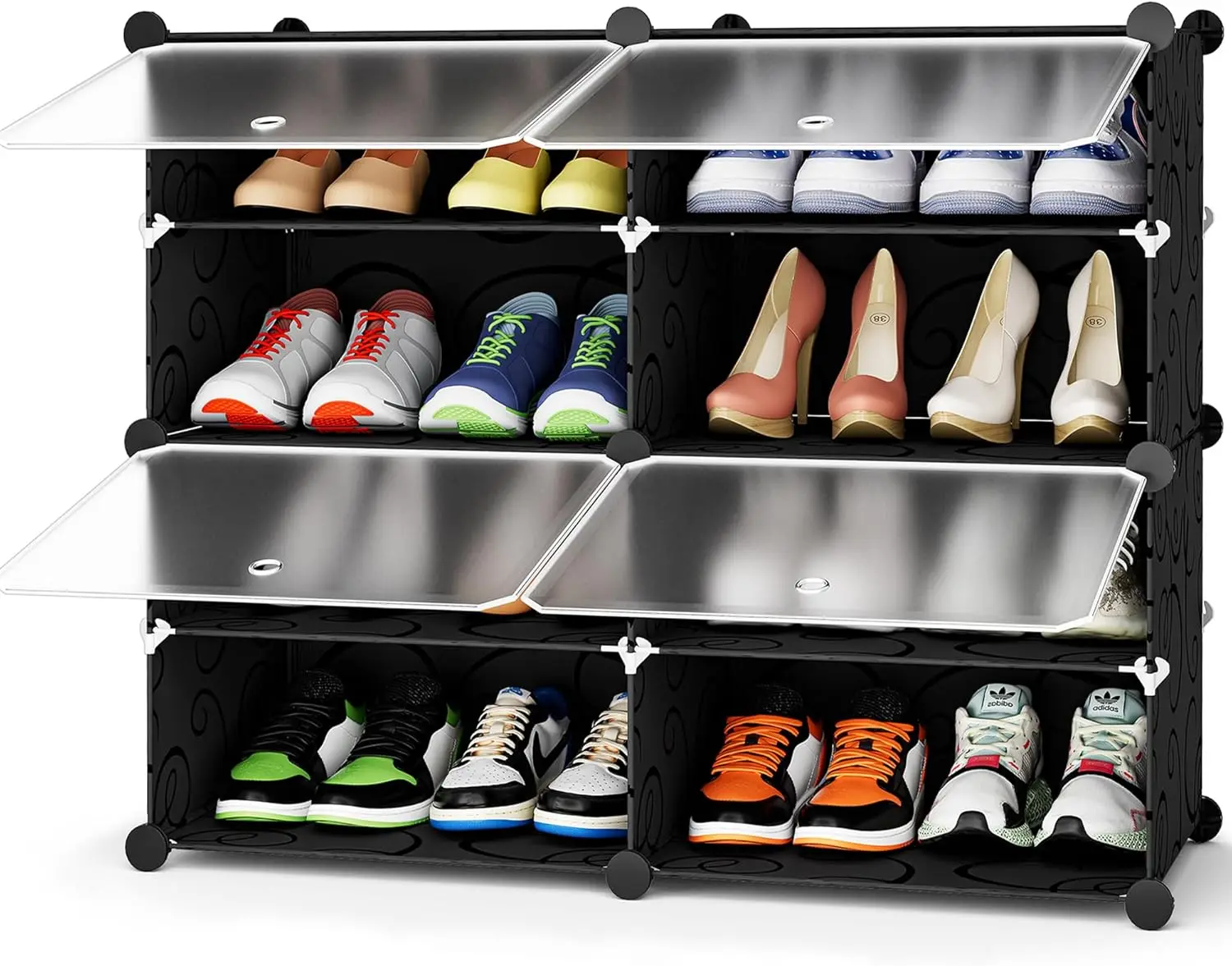 

Shoe Rack, 4 Tier Shoe Storage Cabinet 16 Pair Plastic Shoe Shelves Organizer for Closet Hallway Bedroom Entryway Black
