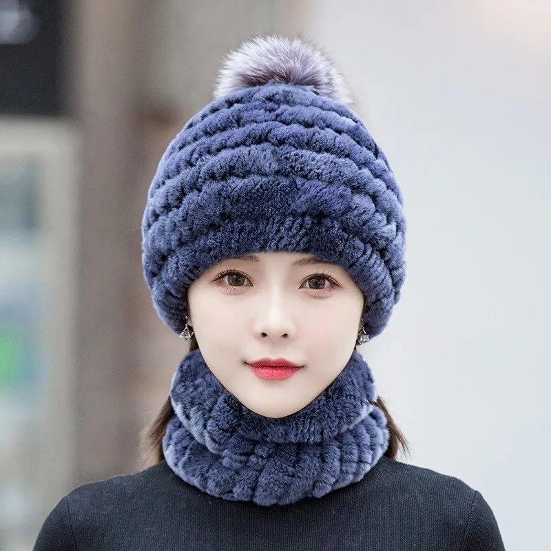 A fur hat for women warm ear-protecting autumn and winter versatile mom's scarf set