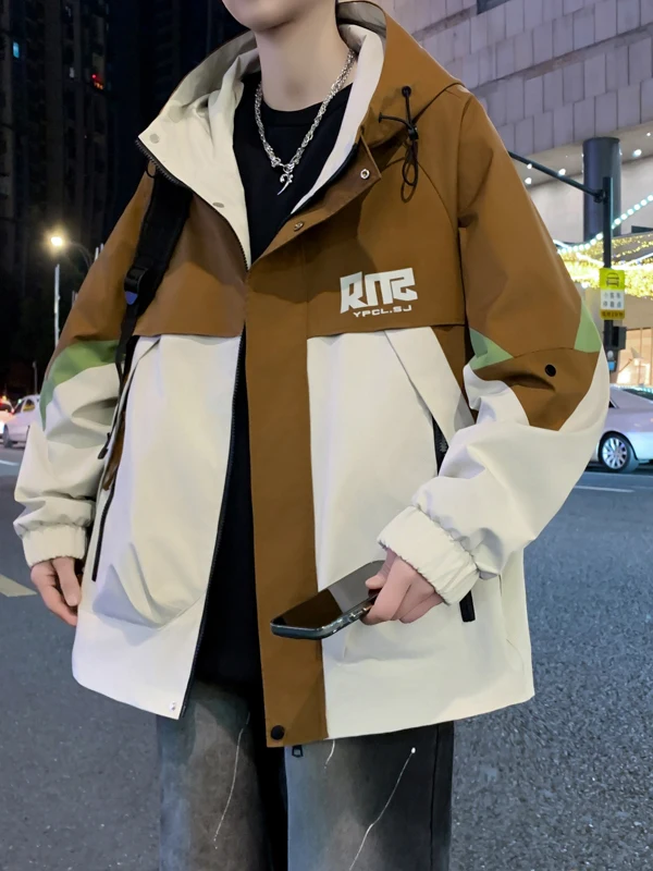

Casual Men's Workwear Jaet Spring Autumn Loose Fit Hooded Top Youthful Sle Polyester Fiber Long Sve Zipper Closure Coat