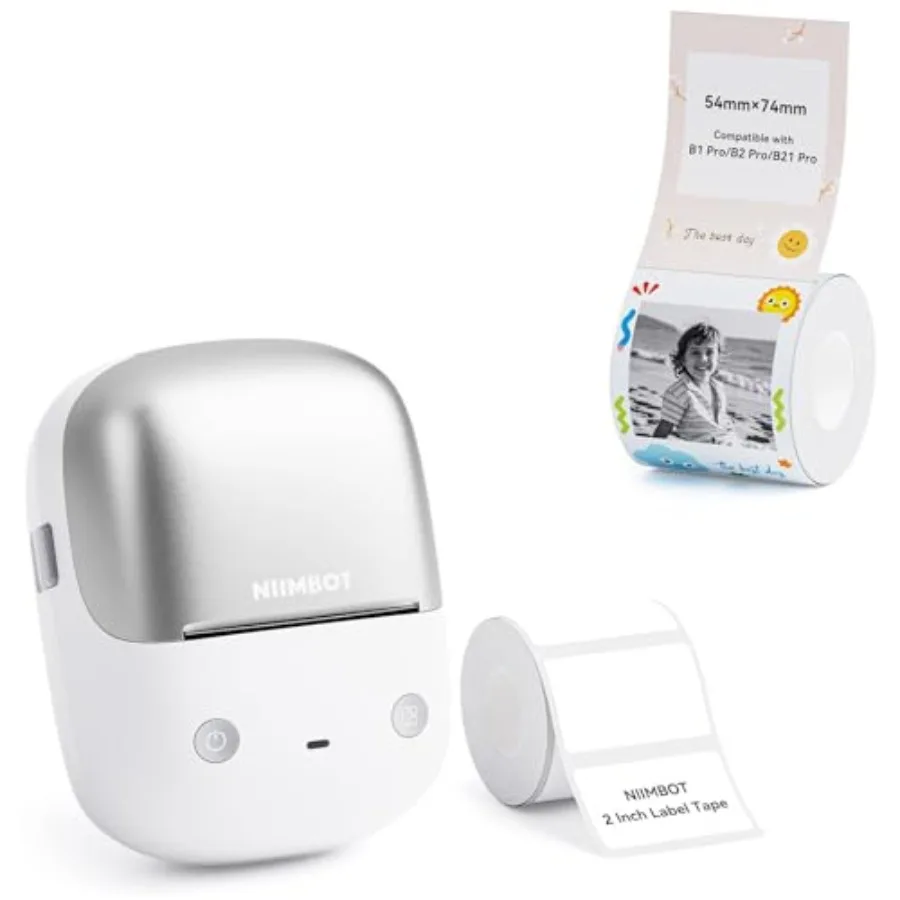 

B2 Pro Label Maker Machine Silver with 54x74mm Photo Paper 300DPI Sticker Printer Portable Bluetooth Label Printer for Photo St