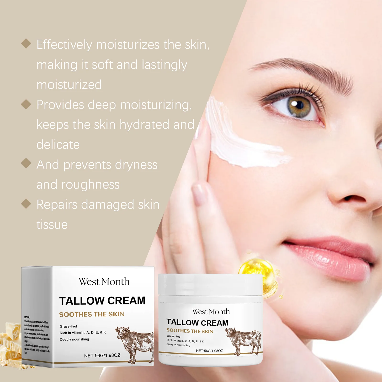 Tallow Face Cream Fade Fine Lines Lifting Firming Hydrating Smoothing Brighten Repairing Moisturizing Nourishing Balm Skin Care