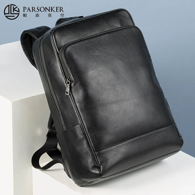 Genuine leather men's simple and high-end travel backpack, large-capacity multi-functional 16-inch waterproof computer bag