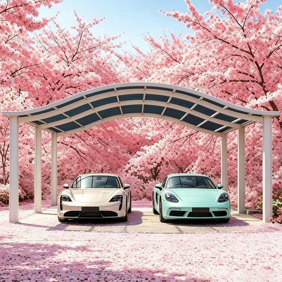 Luxury Aluminum Carport with Arched Roof, Weatherproof Outdoor Parking Shelter for Driveway & Residential Household Use