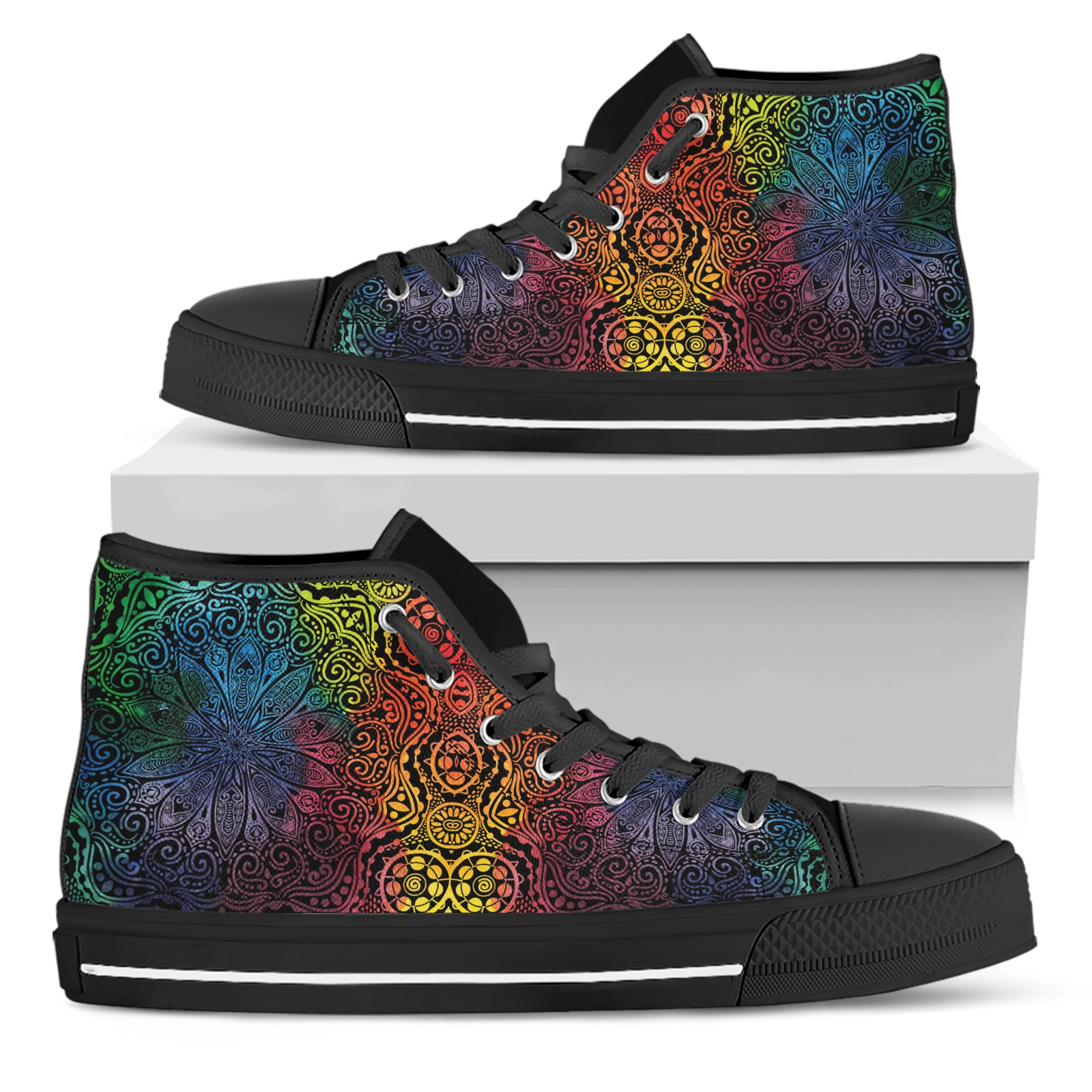 Elvis words Farbverlauf Farbe Boho Mandala Blume Damenschuhe schwarz weichen Boden Schnürung lässige Turnschuhe Marke Leinwand Wanderschuhe