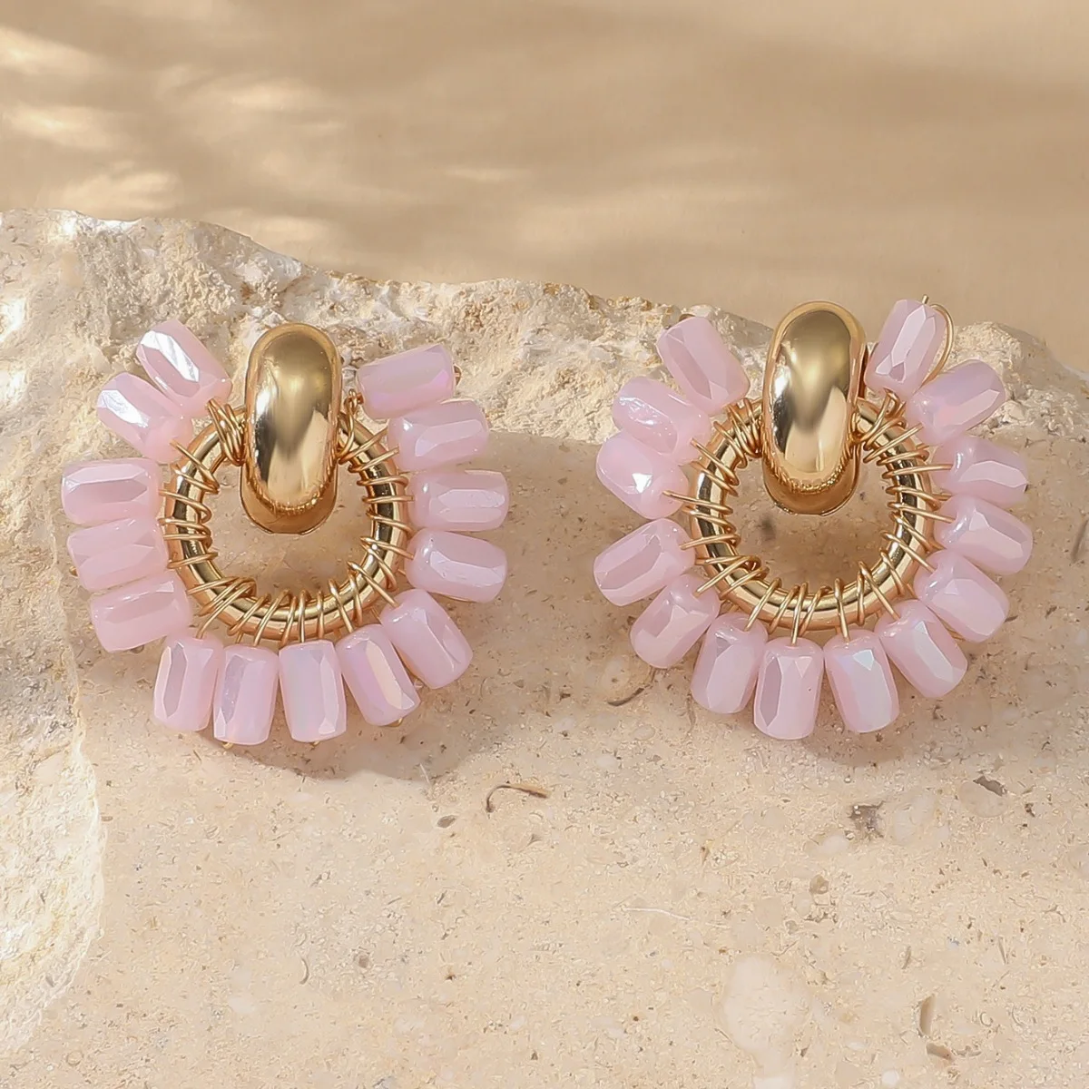 

Богемные серьги из бисера с подсолнухом, женские модные круглые бусины с кристаллами, полые украшения ручной вязки для женщин