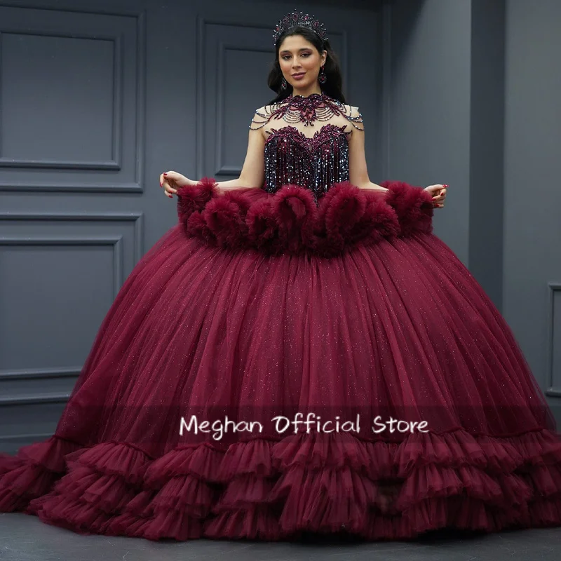 

Роскошное платье Quinceanera для женщин, многослойное платье с открытой спиной и бисером для свадебной вечеринки, Vestidos De 15, Anos по индивидуальному заказу