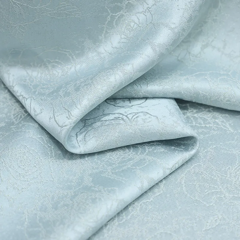 High Quality Ice Blue Rose Silk Sprinkling Sandbosatin Silkworm Fabric Han Clothing Chinese Style Customized Cheongsam