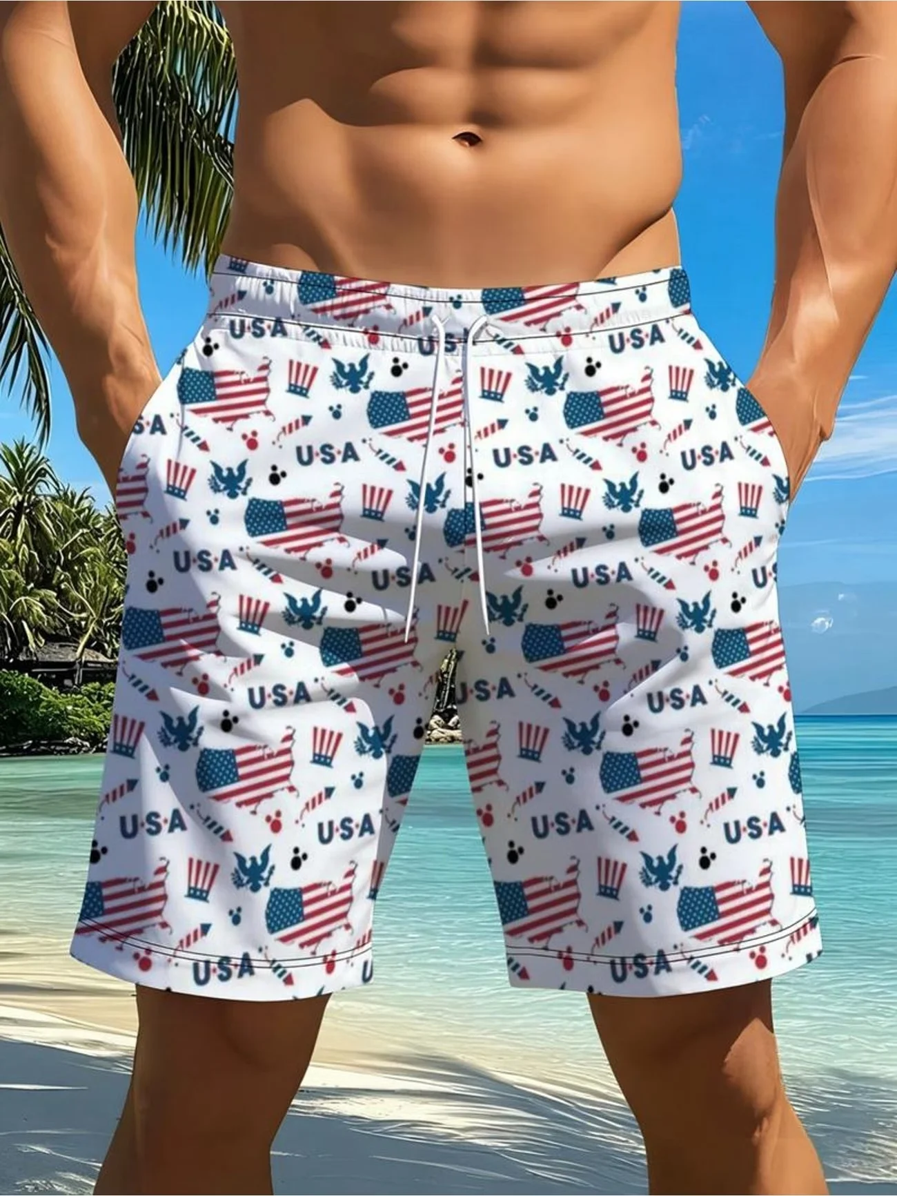 Men's Casual Fashion Digital Print Quick-Dry Shorts Pools Gyms Outdoor Sports Activities  American Style Seaside Beaches