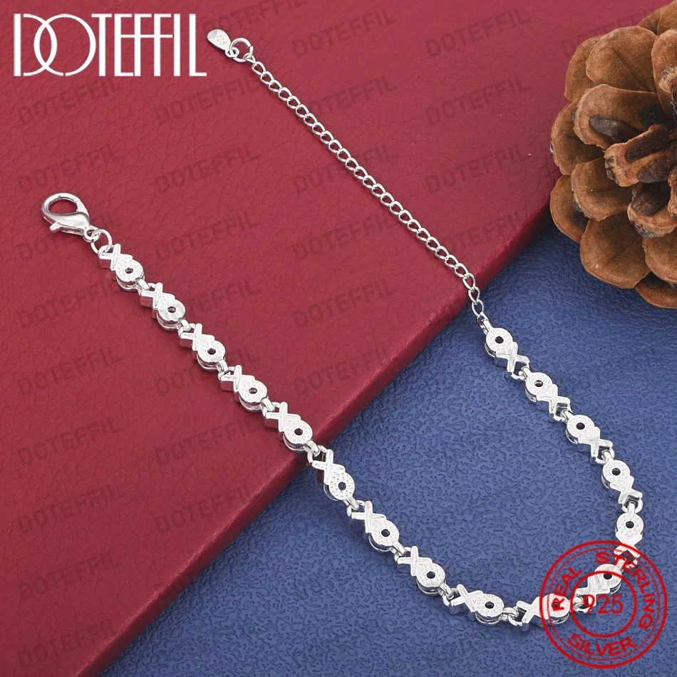 

DOTEFFIL 925 Sterling Silver X Letter Bracelet Women's Fashion Charm Wedding Party Jewelry Accessory