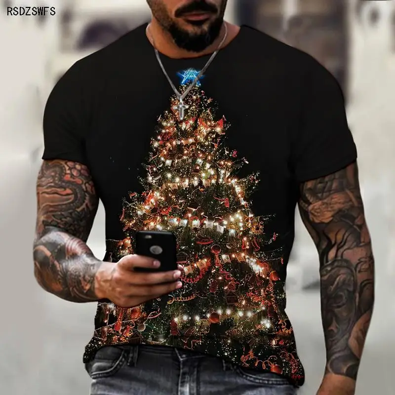 Christmas Carnival New Brand Men\'s T-shirt 3D Printing Santa Claus Costume Christmas Tree Snowman Atmosphere