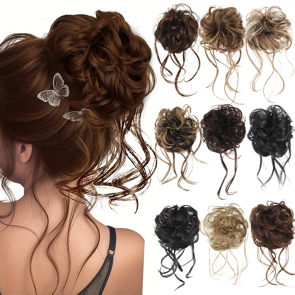 Chignon synthétique désordonné pour femmes, chignon ébouriffé, extensions de cheveux, chignon, bouclé, ondulé, accessoires de cheveux