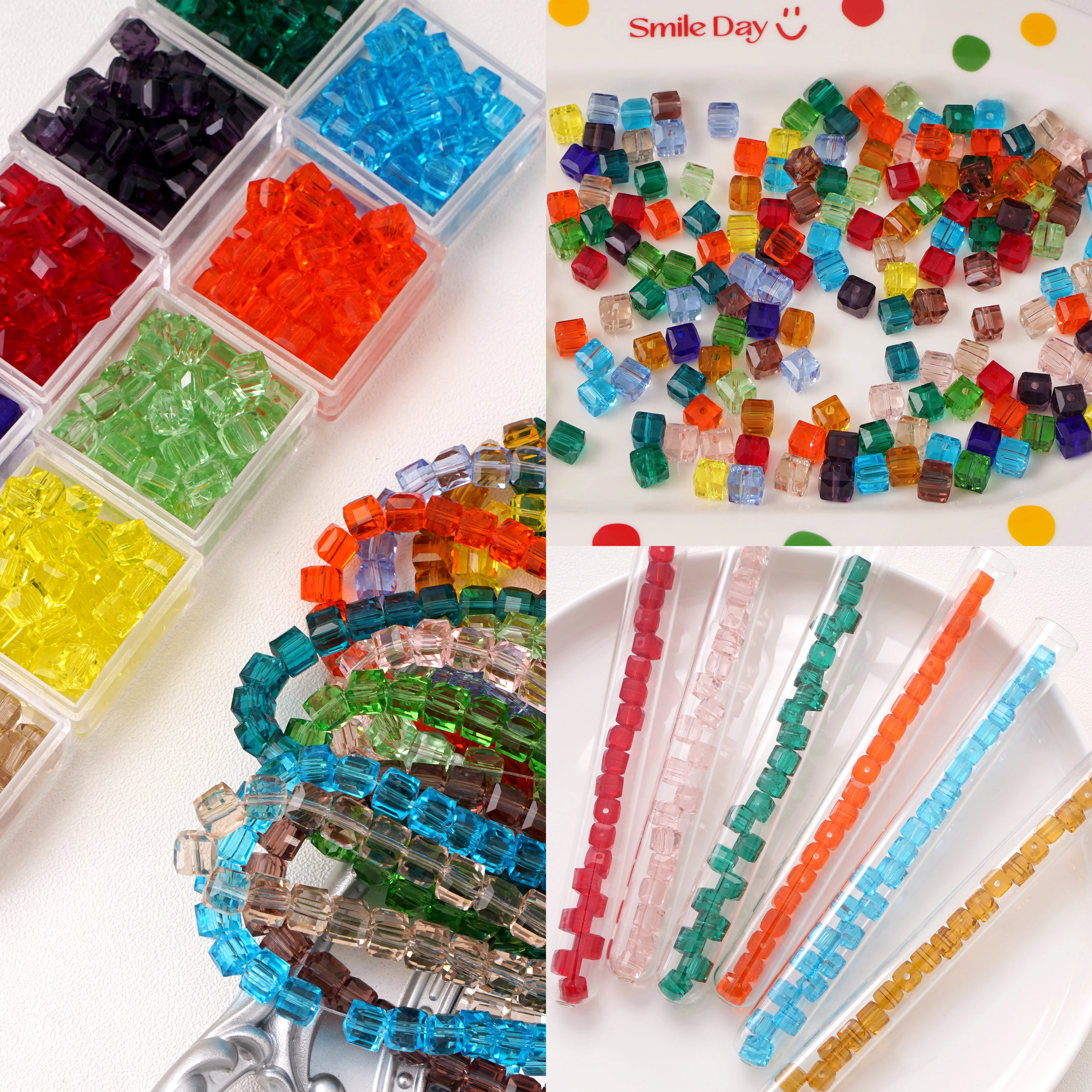 Os recém-chegados 10/20 pçs 6/8mm quadrado facetado contas de cristal vidro solto espaçador cubo contas para fazer jóias diy acessórios