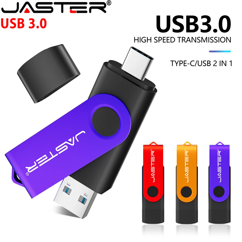 

Флешка JASTER Type-c USB 3.0 128 ГБ 8 ГБ Высокоскоростной металлический флэш-накопитель USB3.0 32 ГБ 64 ГБ 2 в 1 Флешка 4G USB-C Pendrive 16G
