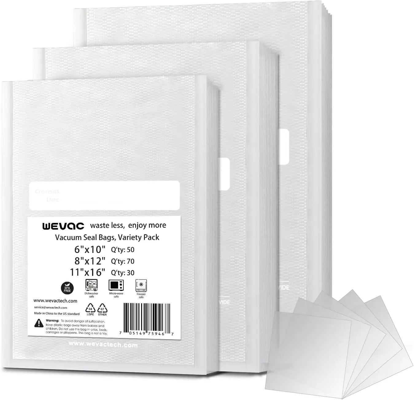

Пакеты для вакуумной упаковки 6x10 дюймов, 8x12 дюймов, 11x16 дюймов, 150 штук, особо прочные, без BPA, для хранения продуктов и приготовления су-вид