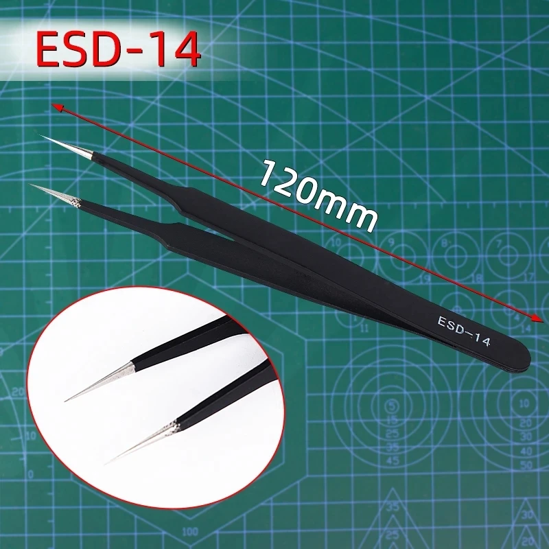 ESD Anti-Static Stainless Steel Tweezers Precision Maintenance Industrial Repair Curved Tool Home Working Model Making Hand Tool