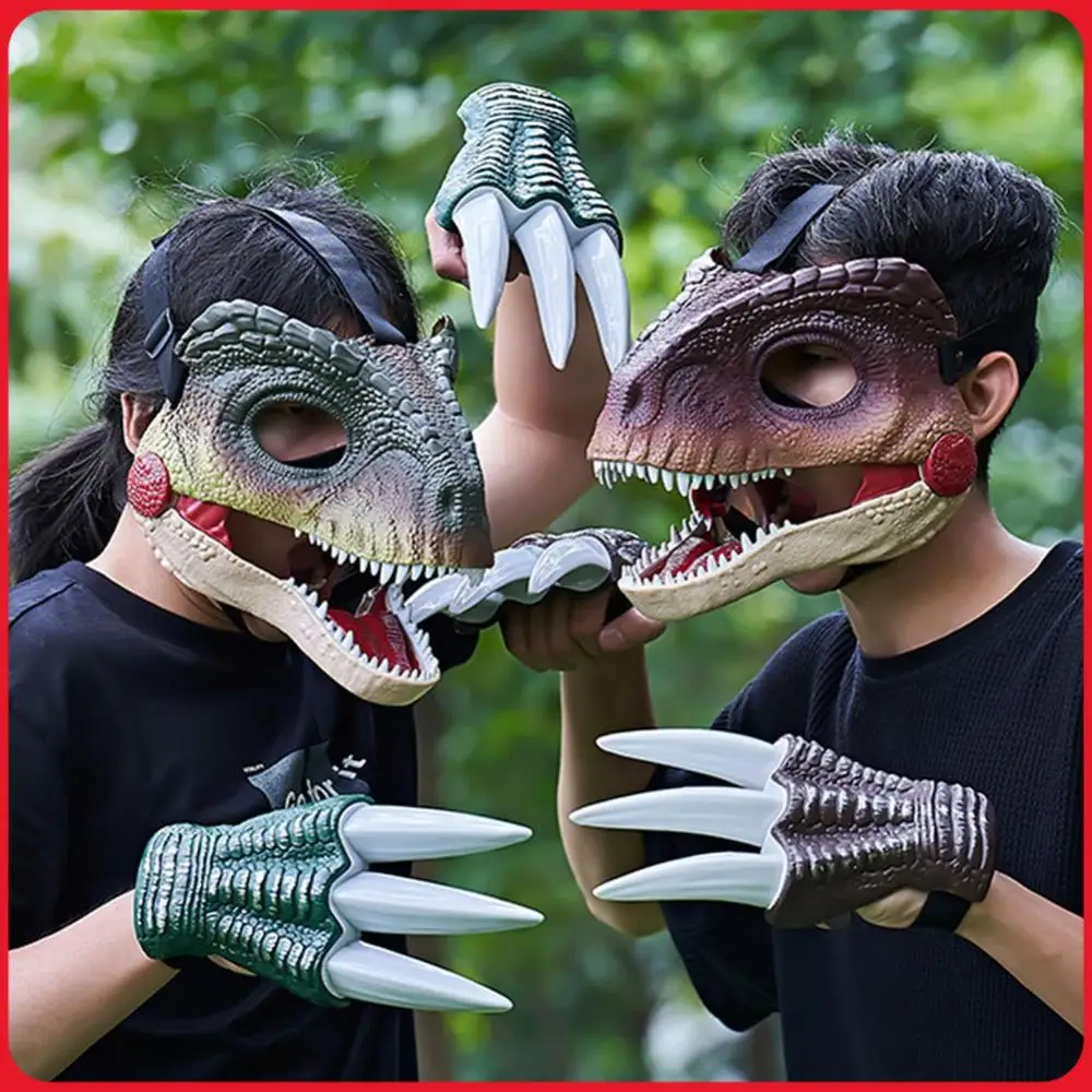 Moving Jaw Dino Mask with Dinosaur Scream Lifelike Dinosaur Mask Headwear Raptor Dinosaur Mask for Halloween Carnival Party