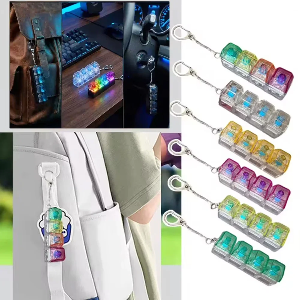 Led Keychain Mechanical Keyboard Keycap Click Fidget Key Ring Lightweight Led Bag Charm For Travel Fidget Office