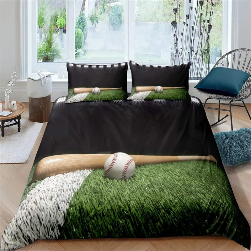 

Sport Baseball King Queen Duvet Cover 3D Ball Bedding Set Boys Teens Competition Quilt Cover 2/3pcs Polyester Comforter Cover