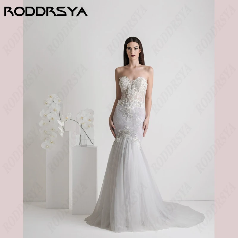 فساتين زفاف بدون أكمام للنساء من RODDRSYA بتصميم رائع حورية البحر بدون حمالات من Boho Vestidos De Noiva زينة بدون ظهر فساتين زفاف بتصميم رائع حورية البحر بدون حمالات من Boho Vestidos De Noiva زينة بدون ظهر فساتين زفاف