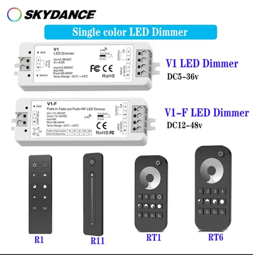 

Skydance DC12V-48V CV Fade-in Fade-out LED Dimmer Push Dim V1-F/V1 LED Dimming Driver DC5V-36V For LED Single Color Strip Light