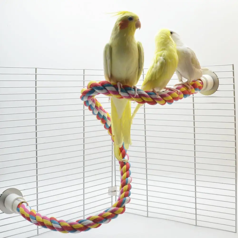 Parrot Cage Toy Colorful Parrot Rope Hanging Braided Budgie Bird Cage Cockatiel Toy Pet Bird Standing Stick Exercise Toy