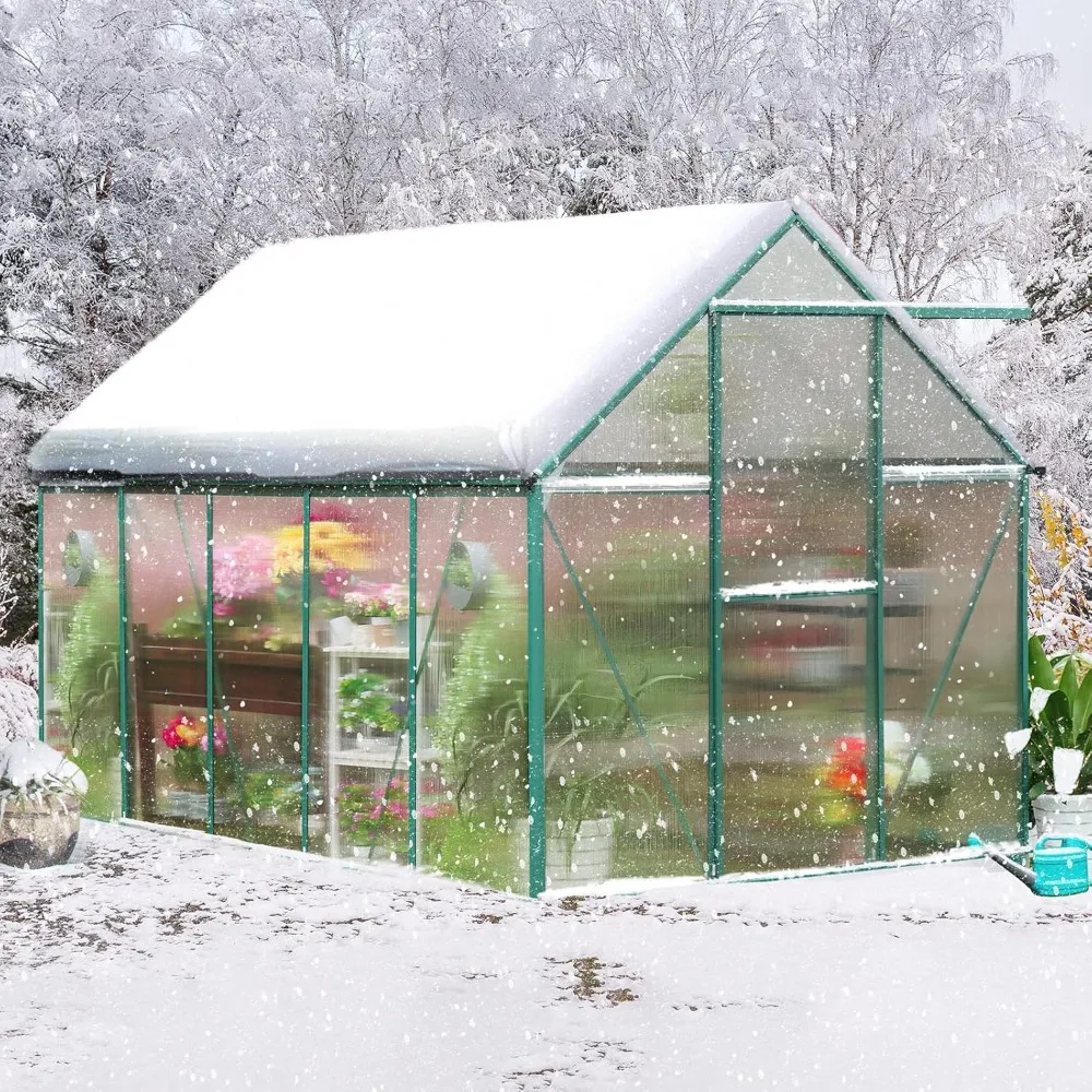 دفيئة متينة من البولي كربونات، 10 × 6 أقدام، خارجية شديدة التحمل مع تهوية مزدوجة، باب قابل للقفل، وألواح جدارية مزدوجة #1