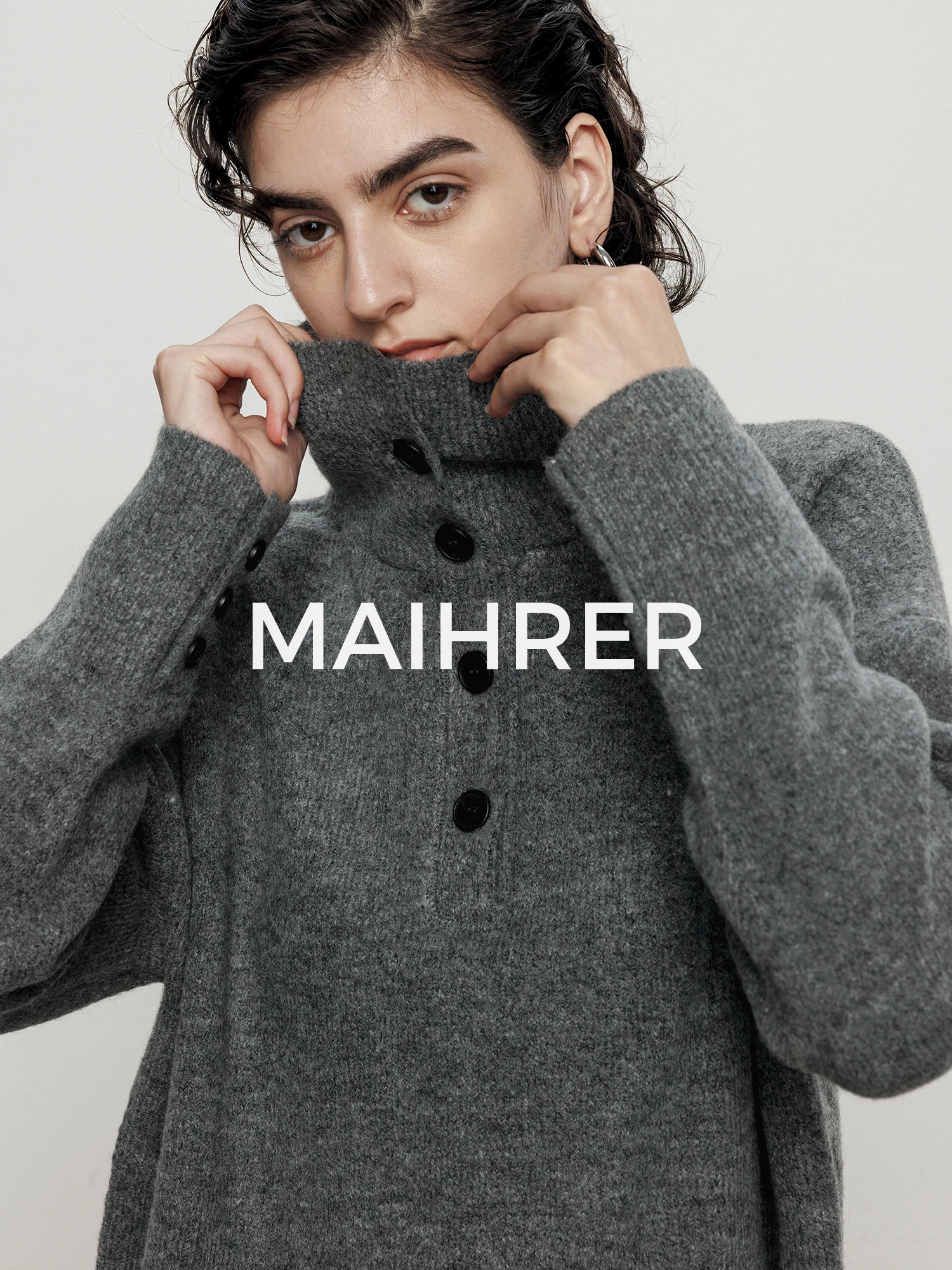 

Женский свитер Maie ey с простым дизайном на пуговицах, вязаный, с высоким воротником, осенне-зимний, модный, повседневный, свободного кроя