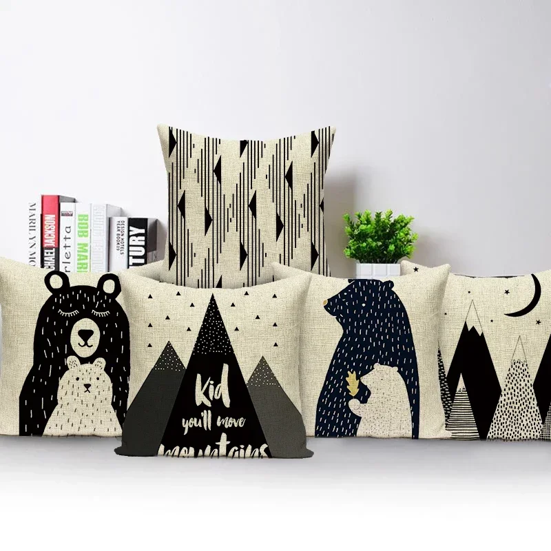 Cartoon Animal Bear Lion Cushion Cover Geometry Pillow Case For Chair Sofa Car Home Decor Square Throw Pillows Cover