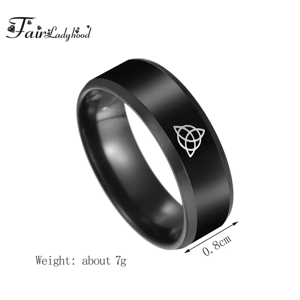 FairLadyHood 8mm Black Color Celtics Knot Magic Ring Stainless Steel Fenrir Irish Knot Signet Vikings Amulet Ring For Men Rings