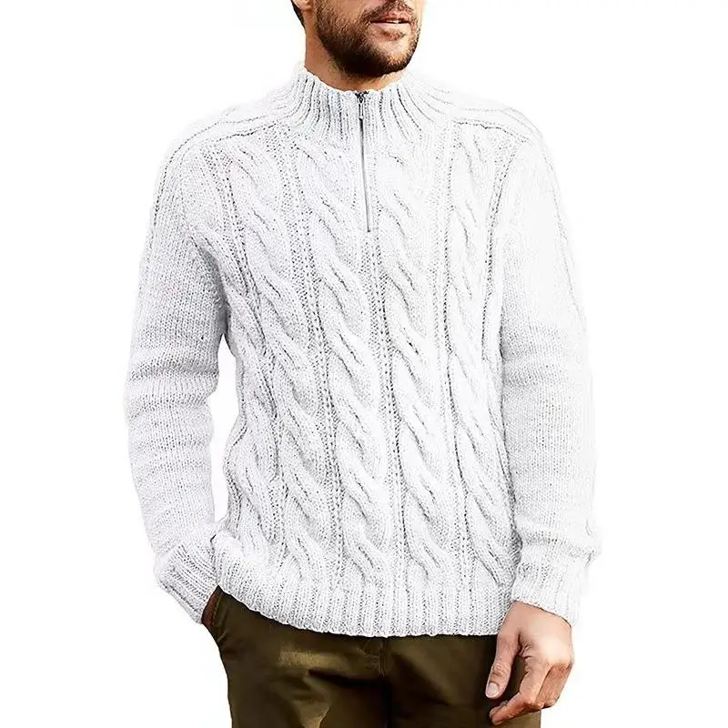 

Men's Knitted Long Sve Zipper f Collar Pure Color Faionable Autumn Winter Sweater Polyester Fiber Casual Wear