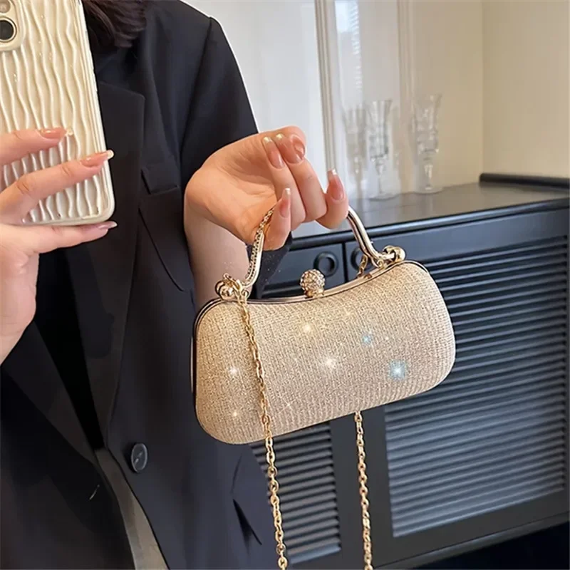 Glänzende Mini-Abendtasche, Geldbörse mit Strass-Kette, luxuriöse Glitzer-Bankett-Handtasche, perfekt für Party, Hochzeit, Abschlussball, Abendessen/Bankett – Detail 18