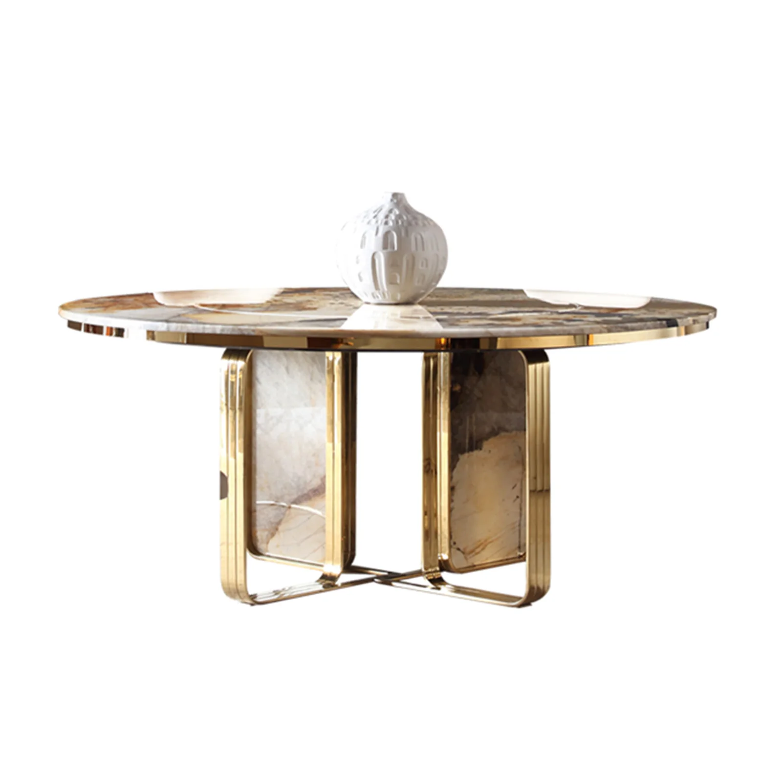 ⅹ-  Stainless Steel Leg Dining Table Set Marble Round Dining Table Sintered Stone Top Dinning Table&