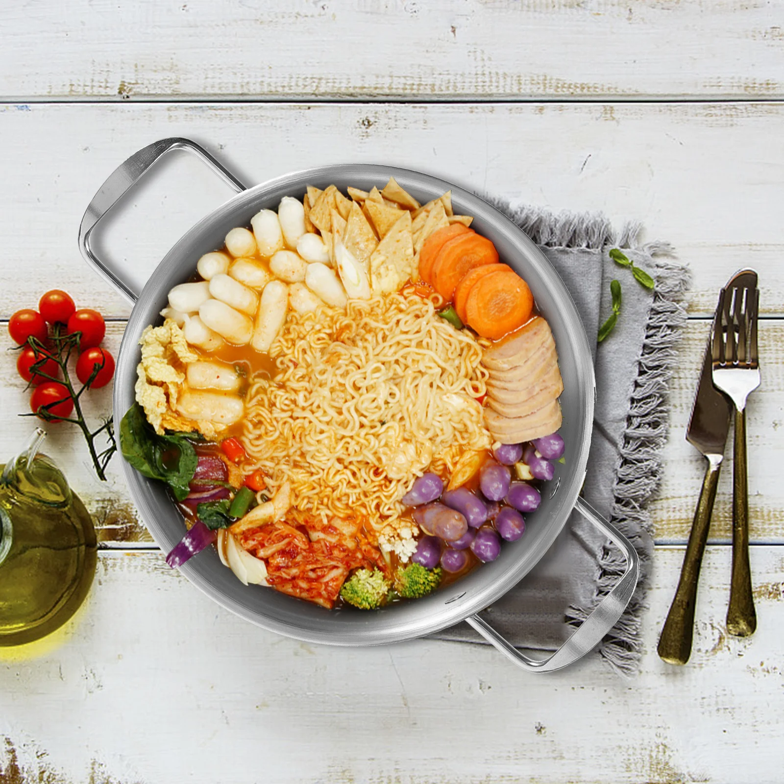 

OSALADI Double Handle Stainless Steel Ramen Pot Korean Soup Noodle Seafood Serving 201 Metal