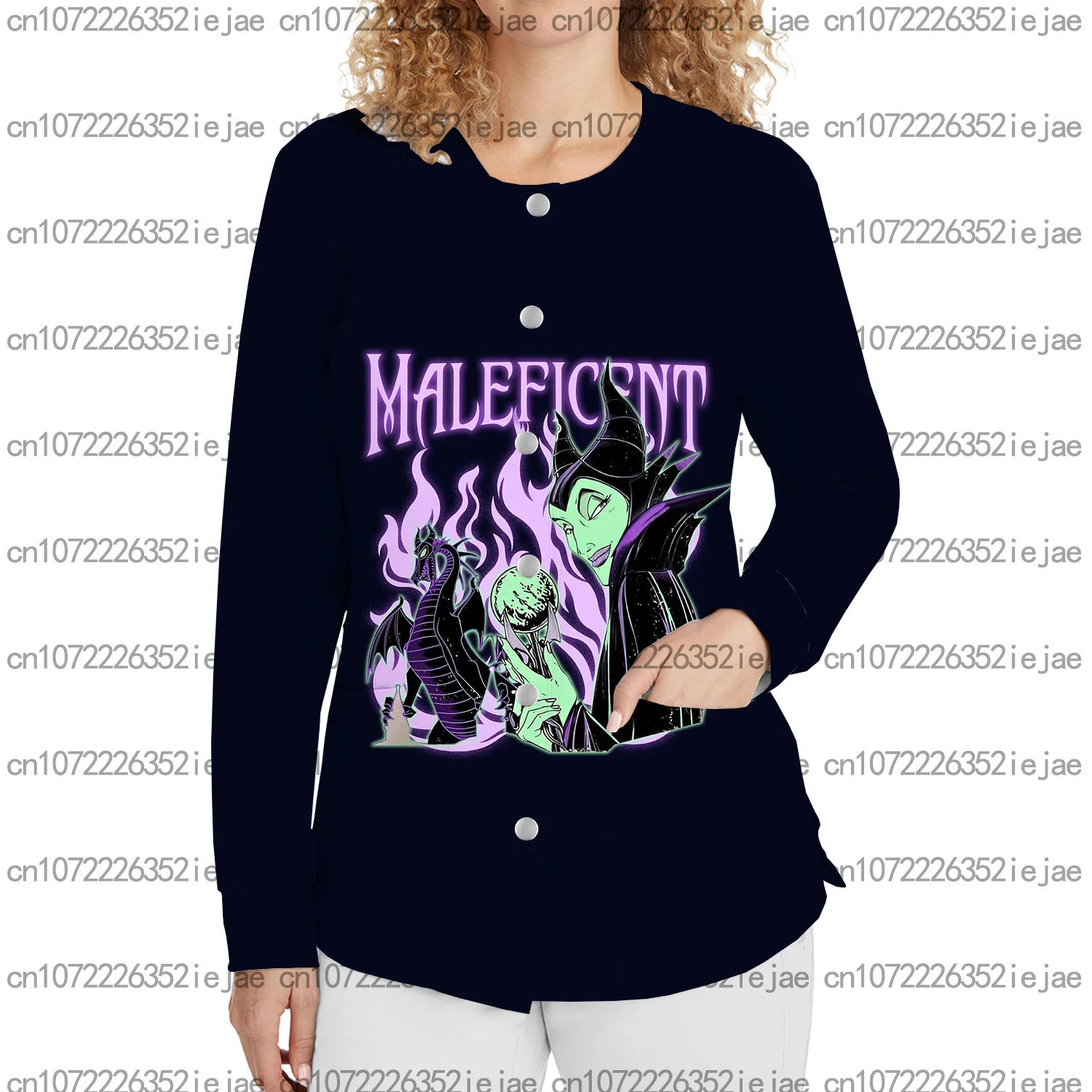 Damska odzież robocza, bluza medyczna z okrągłym dekoltem, moda salonu kosmetycznego, nadruk Halloweenowy Śpiący Diabeł, fartuch pielęgniarski do szpitala.