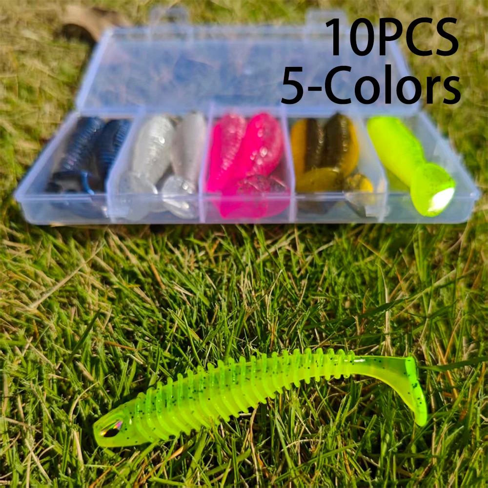 10PCS Big Soft Lures 8cm, 3D Eyes Silicone Soft Bait, T Tail