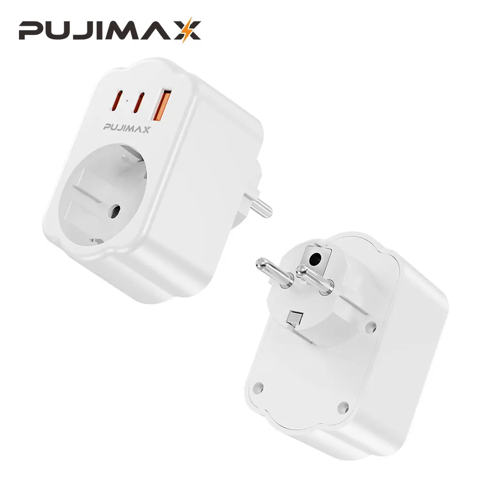 PUJIMAX Wall Socket Adapter With 1 Socket, 1 USB A Ports And 2 Type C Plug, 4 in 1 Multiple Wall Plug Adapter For Home, Office