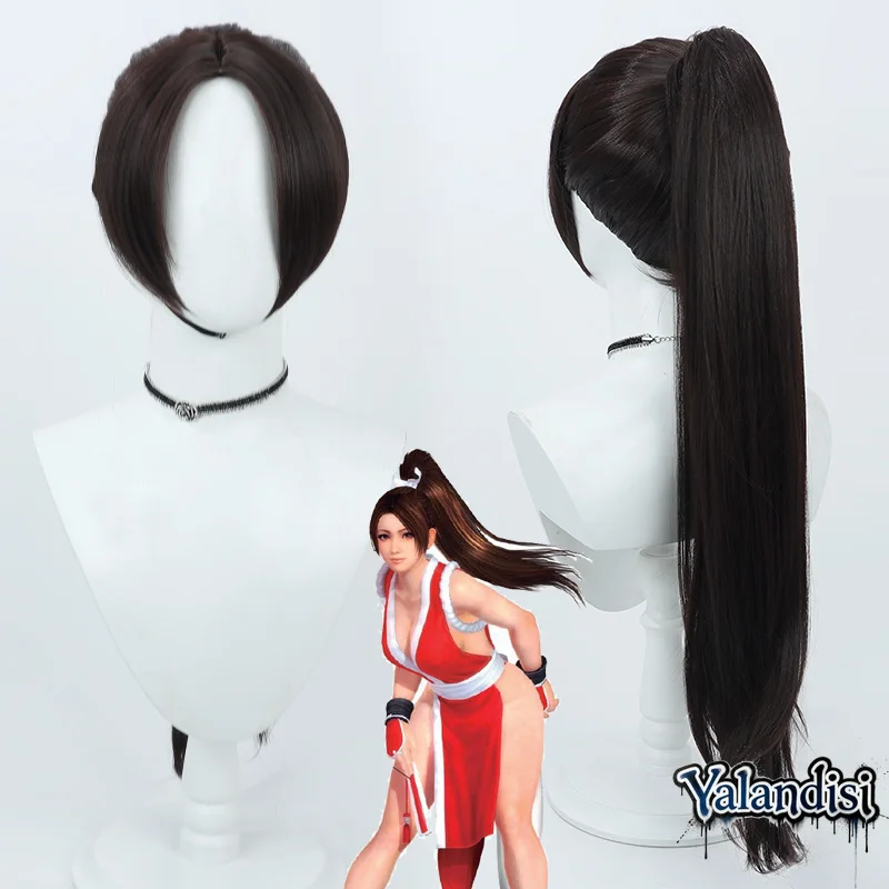 Yalandisi& Synthetic Hair Mai Shiranui Cosplay Wigs The King of Fighters Mai Shiranui 70cm Dark Brown Ponytail Heat Resistant
