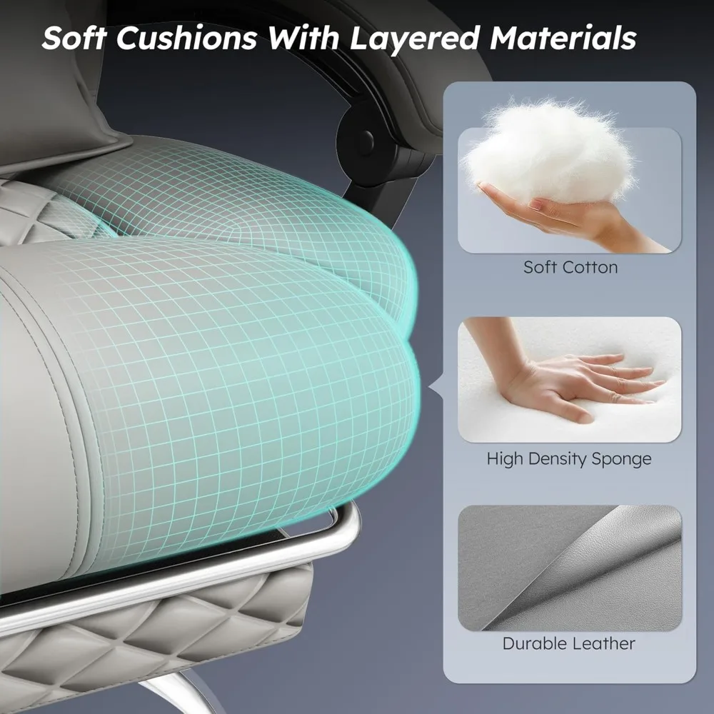 كرسي مكتب مع مسند للقدمين، منجد مريح 145 ° كرسي مكتب كمبيوتر مستلق مع وسادة قطنية، ارتفاع ومسند للذراعين #5