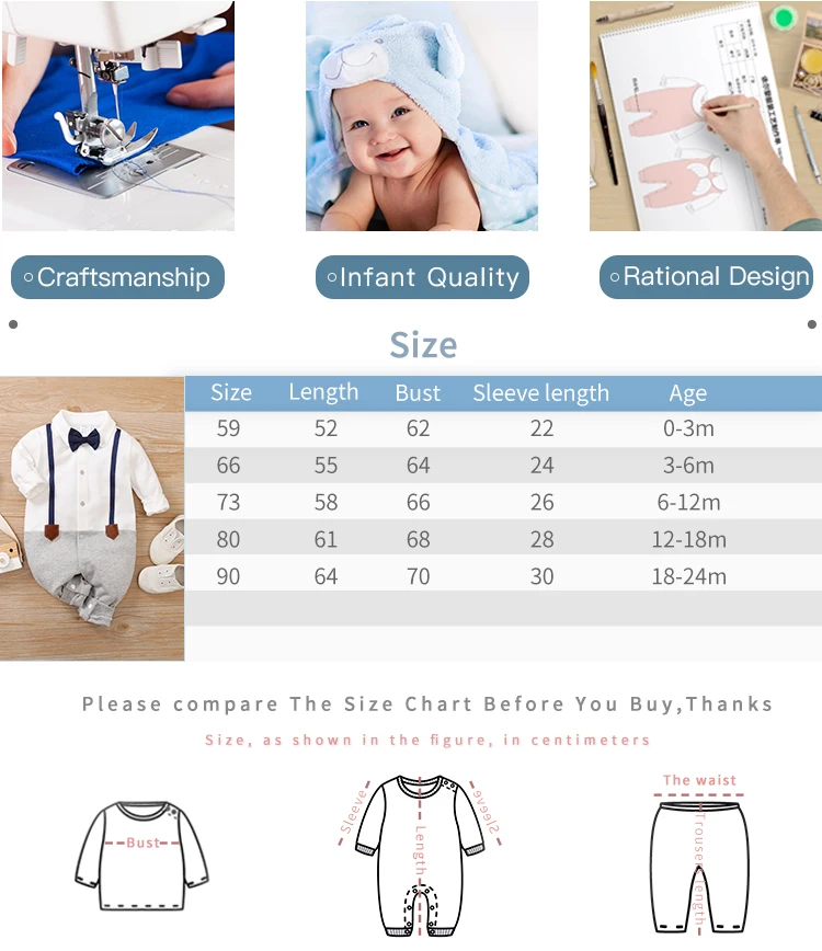 Gentleman Bow tie Style Boy Clothes Newborn Baby Romper Spring and autumn Long Sleeves cotton comfortable Infant Jumpsuits 0-18M